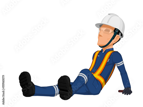 A worker is sitting on the floor