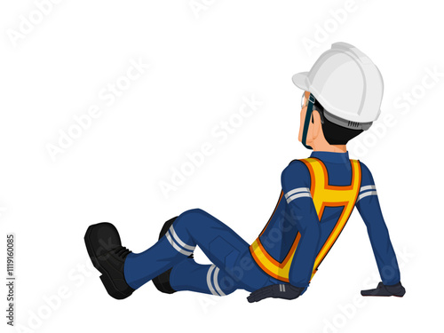 A worker is sitting on the floor
