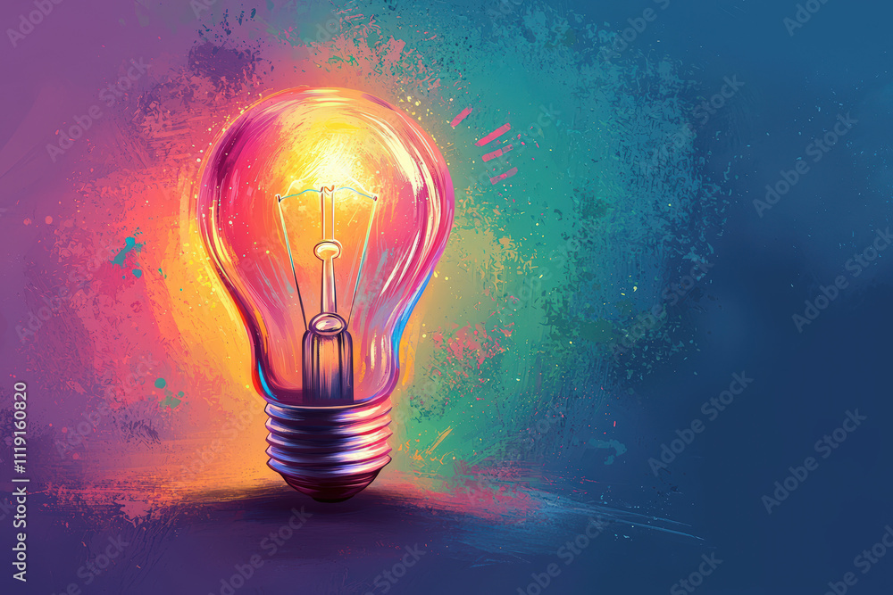 Vibrant Digital Art Illustration of Glowing Lightbulb Symbolizing Creativity and Innovation Vibrant Digital Art Illustration of Glowing Lightbulb Symbolizing Creativity and Innovation