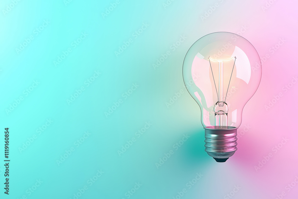 Illuminating Minimalist Lightbulb with Subtle Glowing Filament in Modern Turquoise and Pink Background Illuminating Minimalist Lightbulb with Subtle Glowing Filament in Modern Turquoise and Pink Background