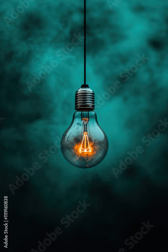 Stunning Digital Art of a Glowing Lightbulb on Teal Background Symbolizing Innovation and Creativity