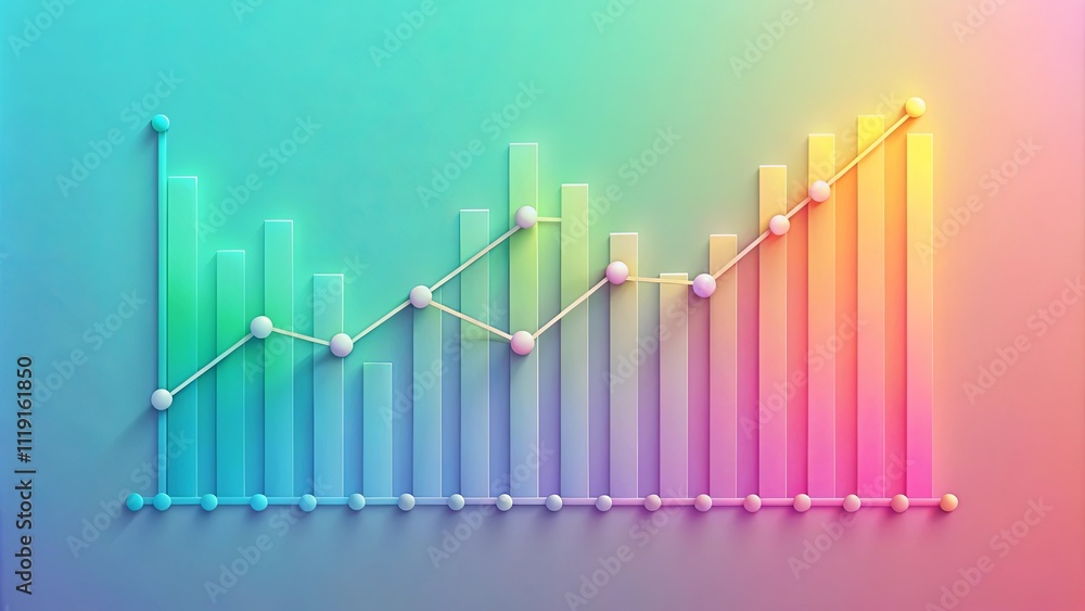 Abstract Gradient Bar Chart and Line Graph with White Circular Markers on a Pastel Background Abstract Gradient Bar Chart and Line Graph with White Circular Markers on a Pastel Background