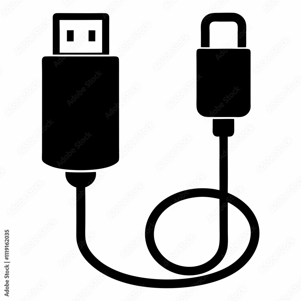 Smart Charging Cable - Black Silhouette Vector Art Smart Charging Cable - Black Silhouette Vector Art