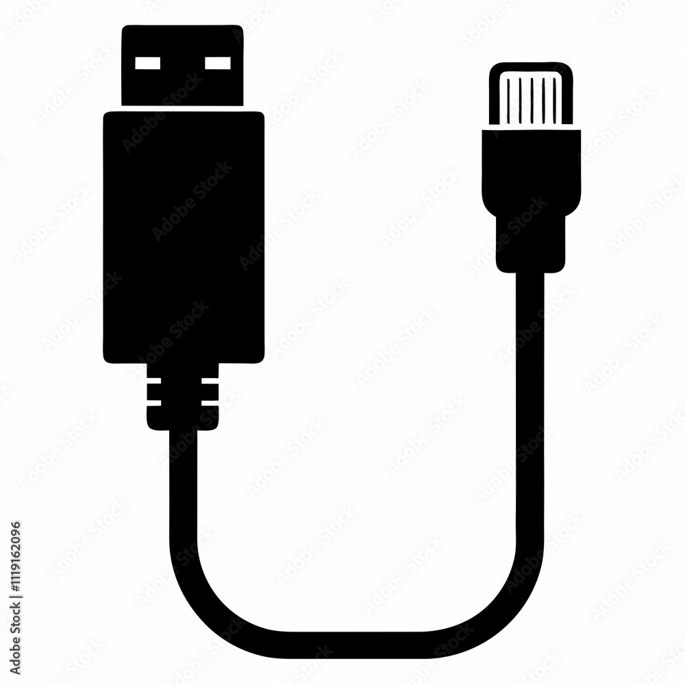 Smart Charging Cable - Black Silhouette Vector Art Smart Charging Cable - Black Silhouette Vector Art