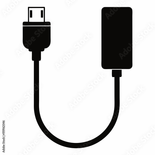 Smart Charging Cable - Black Silhouette Vector Art