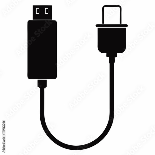 Smart Charging Cable - Black Silhouette Vector Art