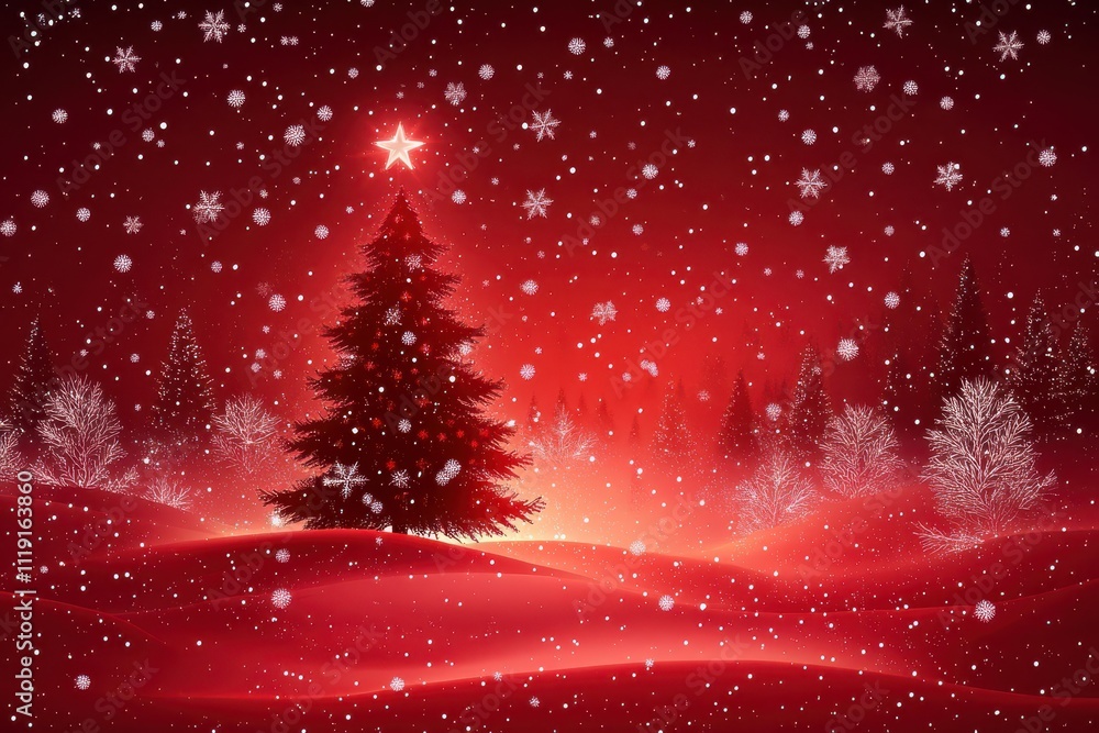 Red Christmas background with snowflakes and trees Red Christmas background with snowflakes and trees