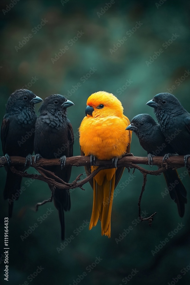 Obraz premium A group of birds sitting on top of a tree branch
