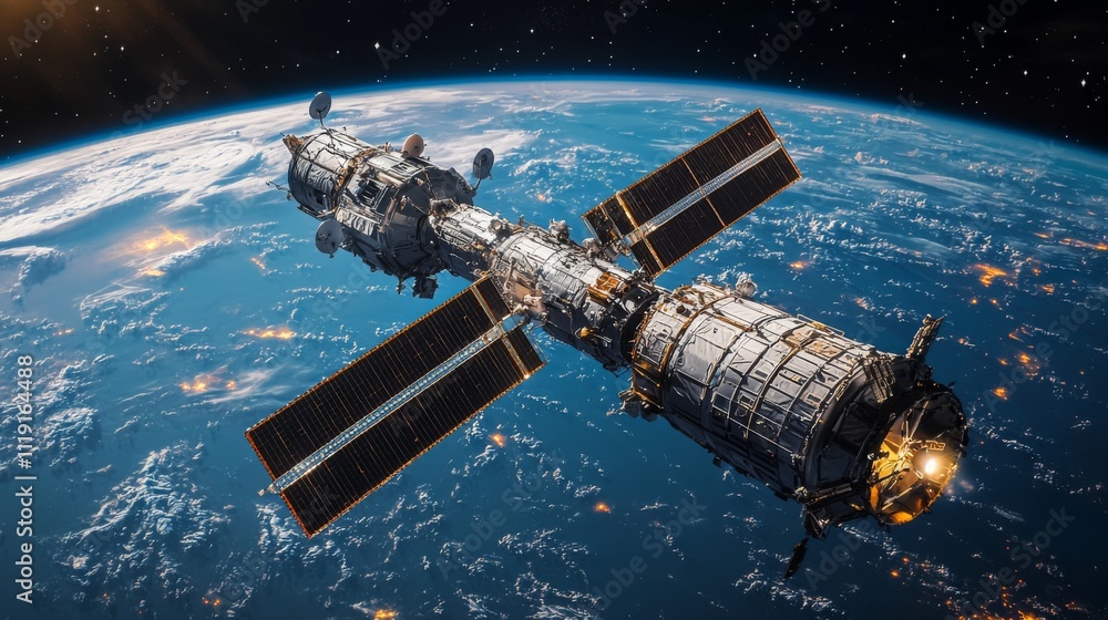 Space Station Orbiting Earth High Resolution Spacecraft Image Space Station Orbiting Earth High Resolution Spacecraft Image