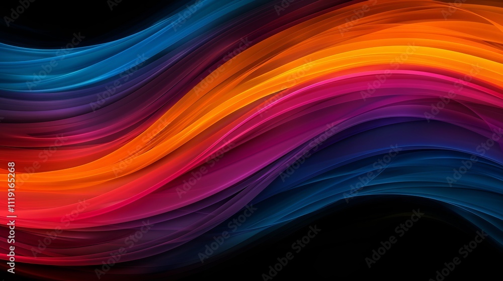 Colorful abstract waves on black background Colorful abstract waves on black background