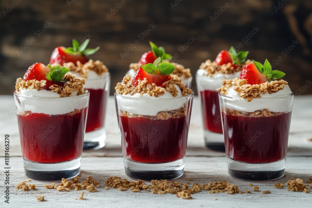 Strawberry parfait with granola and cream. Perfect for blogs, recipes, or healthy eating content. Strawberry parfait with granola and cream. Perfect for blogs, recipes, or healthy eating content.