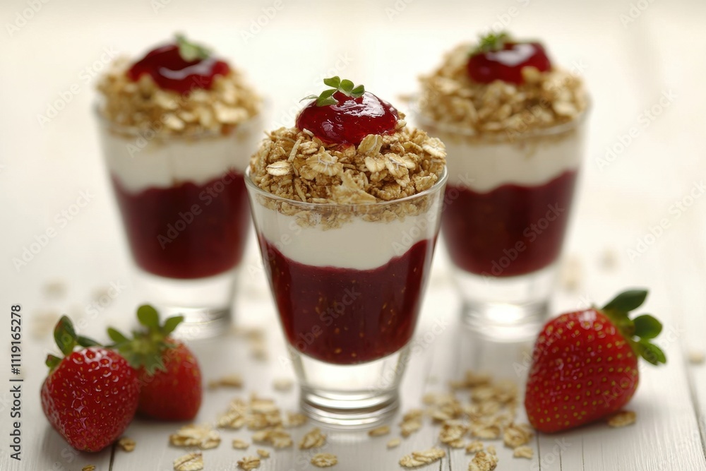 Yogurt parfait with granola & berry compote. A delicious and healthy breakfast or dessert option. Yogurt parfait with granola & berry compote. A delicious and healthy breakfast or dessert option.
