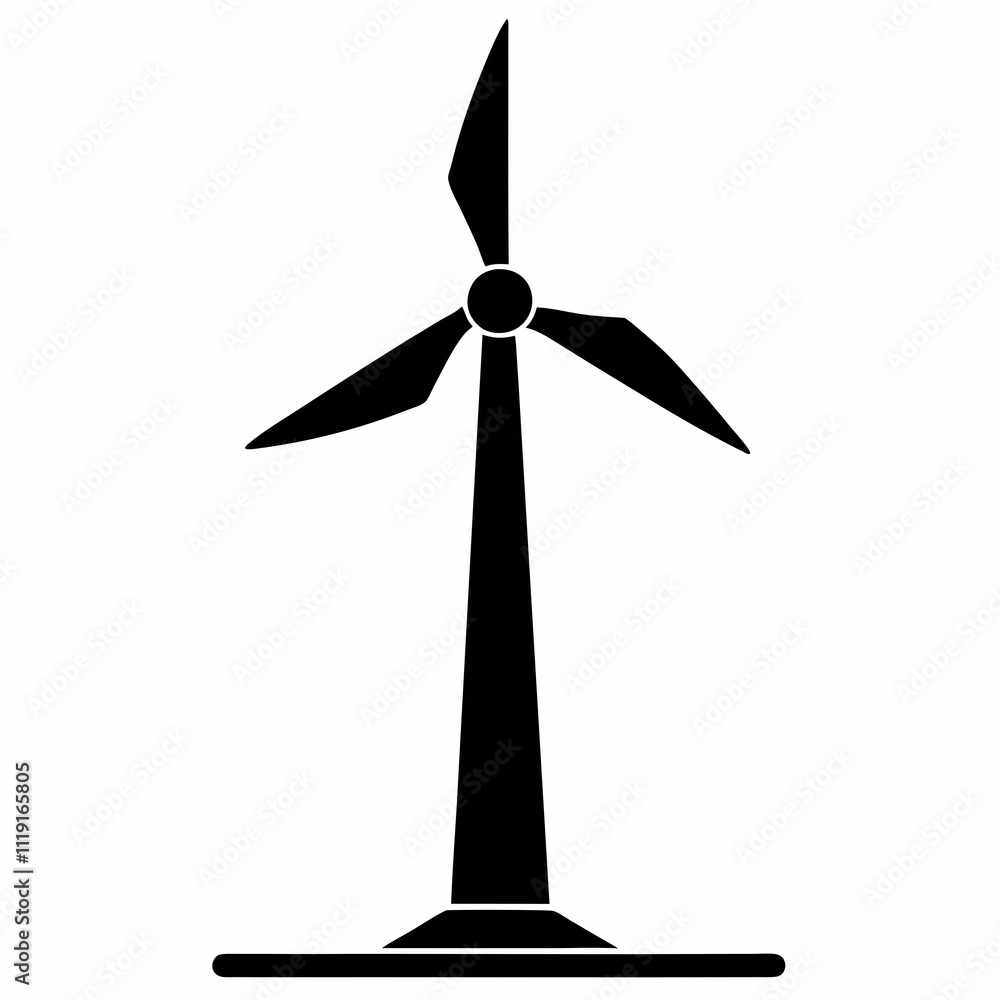 Smart Wind Turbine Silhouette - Black Vector Art Smart Wind Turbine Silhouette - Black Vector Art