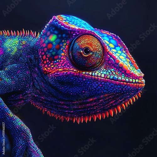 Neon Chameleon Macro Vibrant Colors Wildlife Exotic Nature Illustration photo