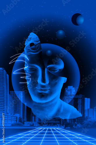 Obraz na płótnie Contemporary art collage with antique statue head in a surreal style. w salonie