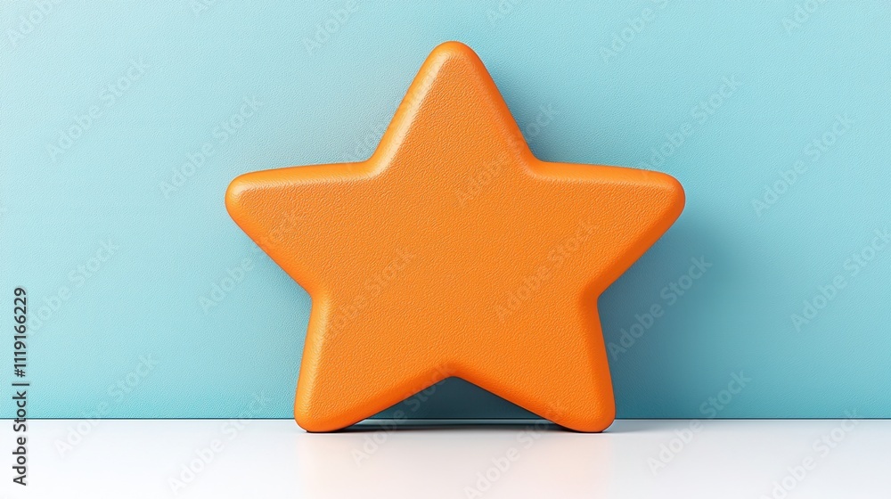 Bright Orange Star Shaped Object on Light Blue Background Surface Bright Orange Star Shaped Object on Light Blue Background Surface