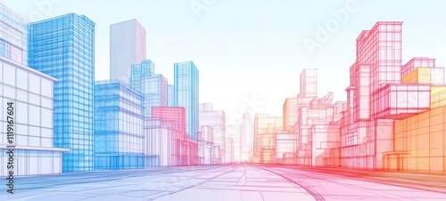 Cityscape Architectural Wireframe: A Vision of Urban Development