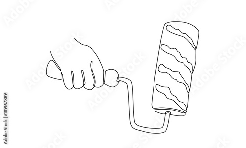 continuous line of hand holding paint roller