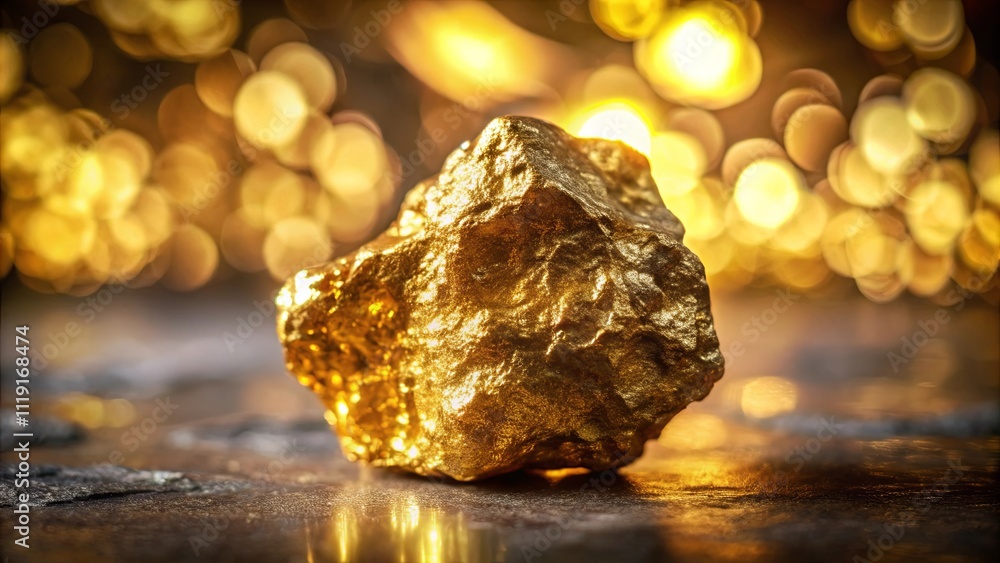 The Luminous Glow of a Golden Nugget, Illuminated by a Shimmering Background of Warm Lights The Luminous Glow of a Golden Nugget, Illuminated by a Shimmering Background of Warm Lights