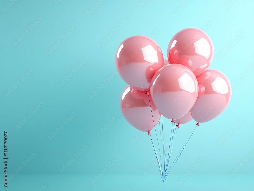 custom made wallpaper toronto digitalCluster of Glossy Pink Balloons Against a Soft Turquoise Background