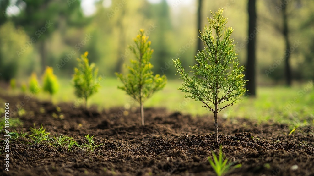 Young trees planted in rich soil, growing in a forest. Young trees planted in rich soil, growing in a forest.