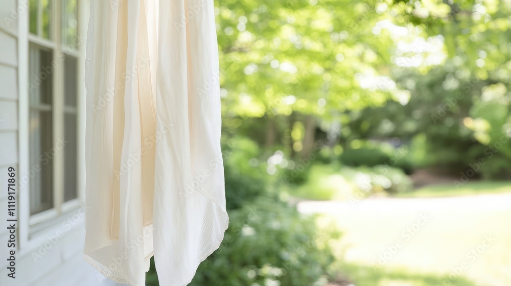 Soft white fabric gently swaying in the breeze, illuminated by warm sunlight, surrounded by vibrant green foliage, capturing the essence of a peaceful outdoor scene. Soft white fabric gently swaying in the breeze, illuminated by warm sunlight, surrounded by vibrant green foliage, capturing the essence of a peaceful outdoor scene.