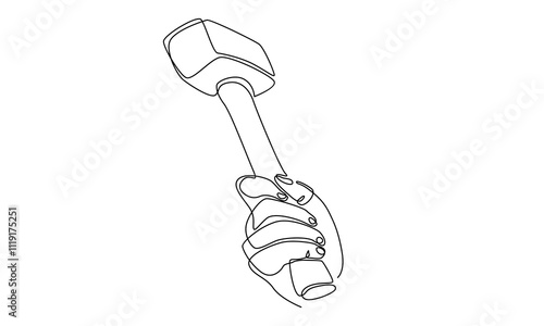 Continuous line of hand holding hammer