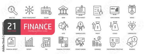Set of line icons related to finance, business strategy, solution, idea. Outline icons collection. Editable stroke. Vector illustration. stock illustration