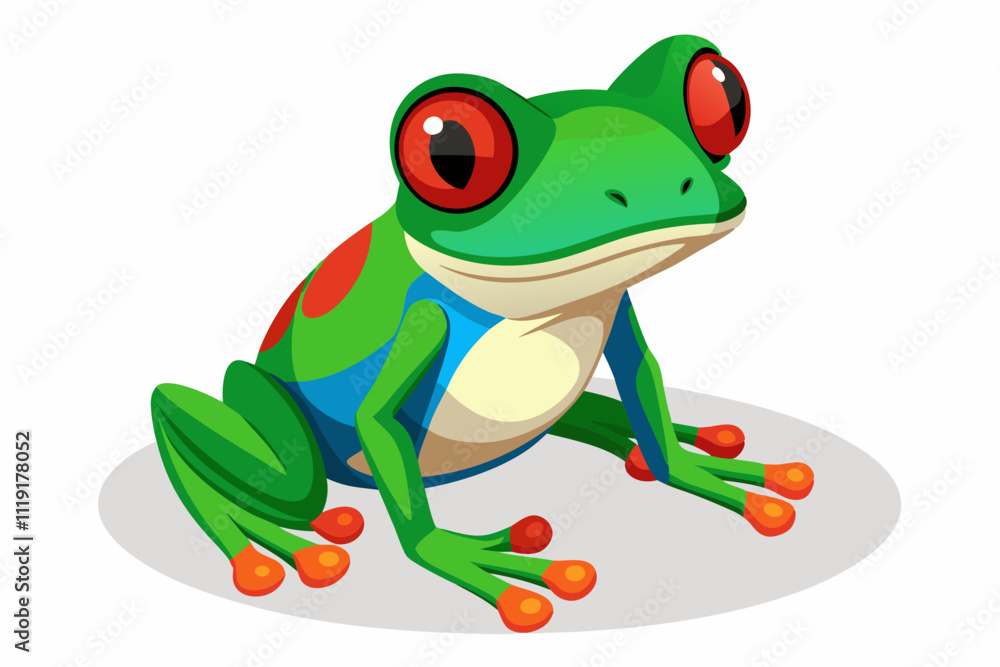 A sitting red eyed tree frog vector art illustration