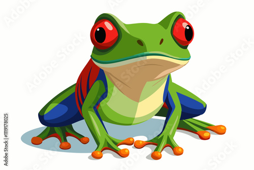 A sitting red eyed tree frog vector art illustration