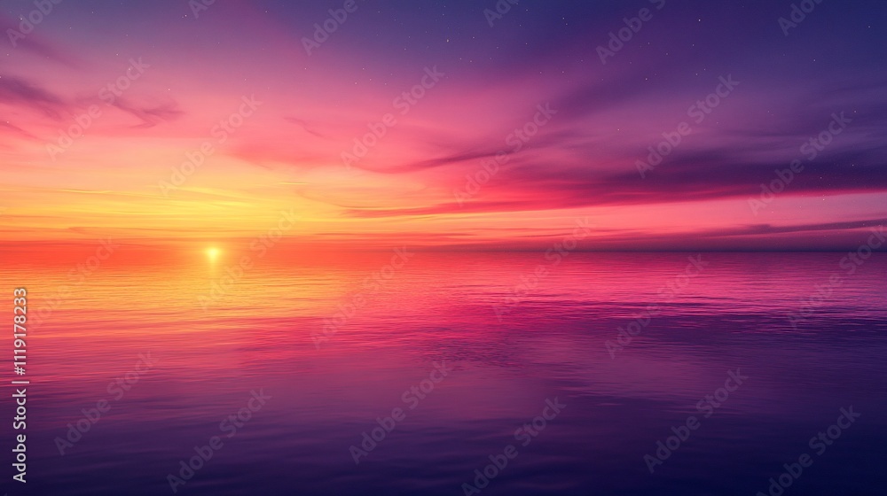 Fototapeta premium Vibrant sunset reflecting on calm ocean water.