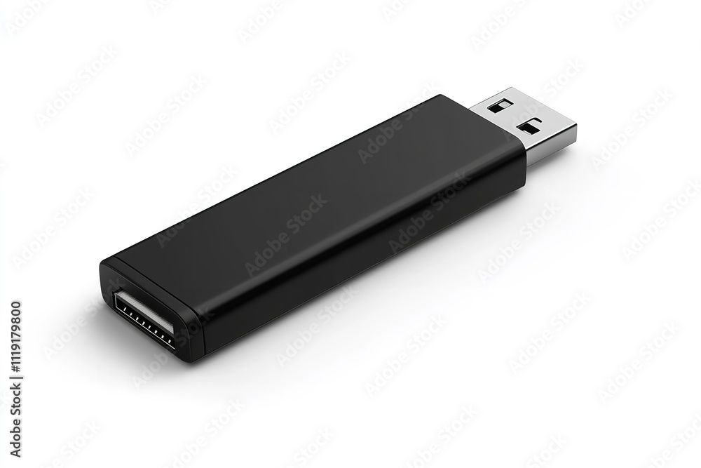 On a white background, a realistic black USB flash drive is separated. Generative Ai On a white background, a realistic black USB flash drive is separated. Generative Ai