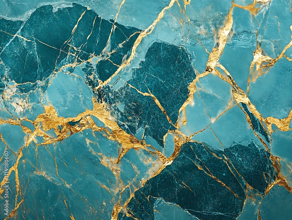 Fototapeta premium Teal and gold marble texture.
