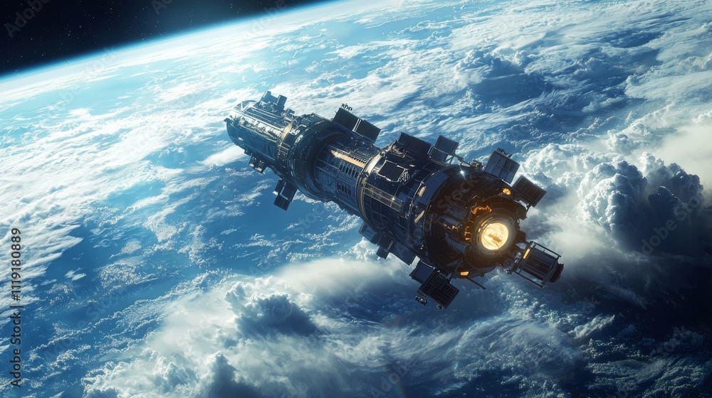 Obraz premium Futuristic Satellite Orbiting Earth High Resolution Space Exploration Image