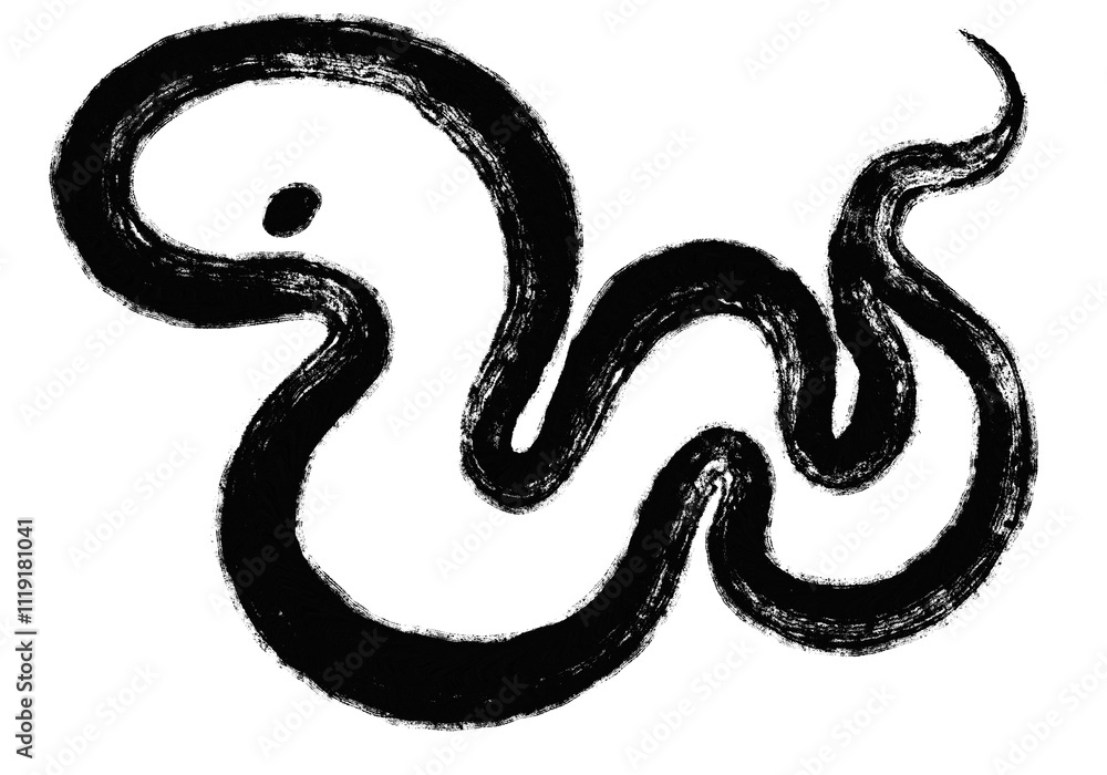 Fototapeta premium かわいい筆絵白ヘビ