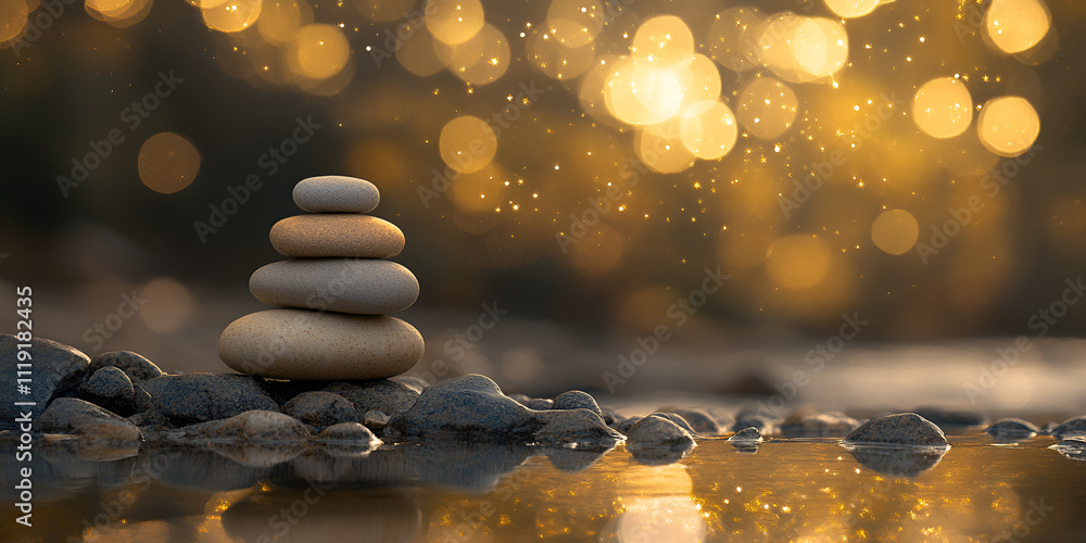 Obraz premium Stacked Rocks Balanced on Stream in Tranquil Natural Setting