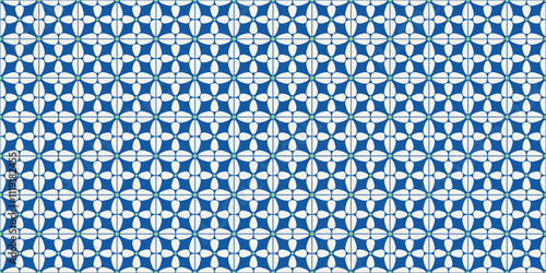 Tessellation tile pattern. Seamless beautiful contemporary Nanyang style pavement texture in vector. Retro print and digital wallpaper resource. Blue green cream 025