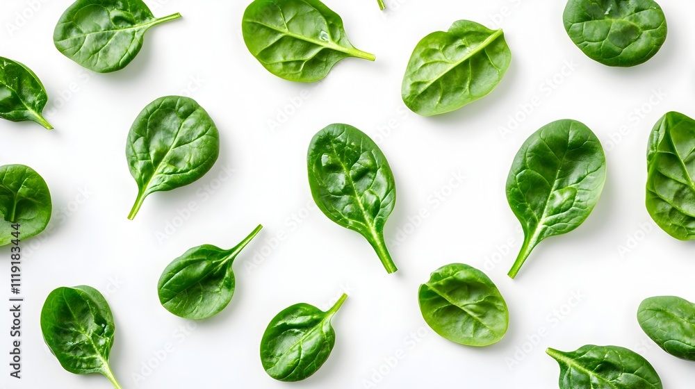 Fresh green spinach leaves on white background with copyspace Fresh green spinach leaves on white background with copyspace