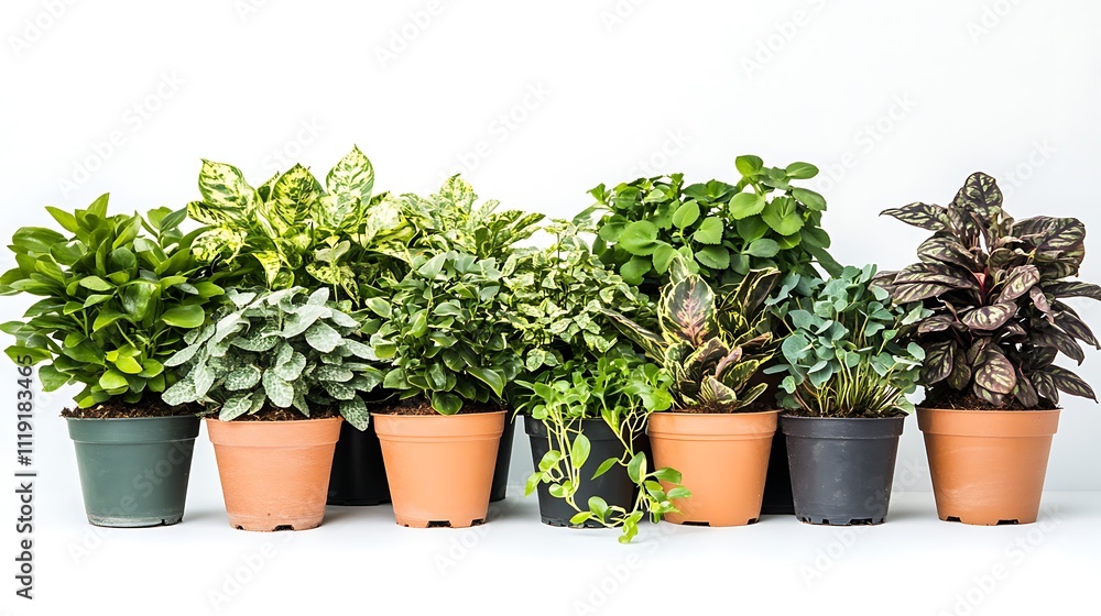 Group of various indoor plants in pots isolated on white background Group of various indoor plants in pots isolated on white background