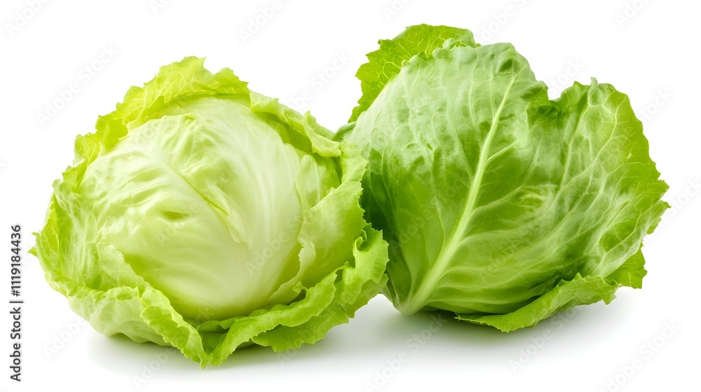 Whole Round Head of Fresh Crisp Iceberg Lettuce on White Background with Copy Space Whole Round Head of Fresh Crisp Iceberg Lettuce on White Background with Copy Space