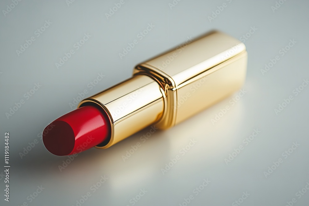Excellent quality red lipstick with a golden case isolated on a white backdrop. Generative Ai Excellent quality red lipstick with a golden case isolated on a white backdrop. Generative Ai