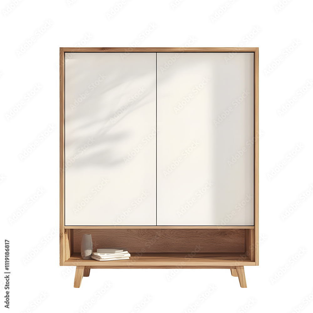 Modern Wooden Cabinet with White Doors and Open Shelf Modern Wooden Cabinet with White Doors and Open Shelf