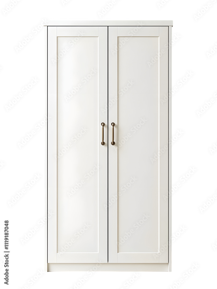 White Wooden Wardrobe with Two Doors and Brass Handles White Wooden Wardrobe with Two Doors and Brass Handles