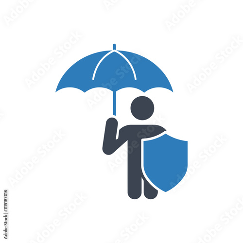 Person holding umbrella and shield icon