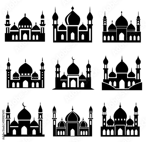 Set of mosque silhouettes.  vector illustration