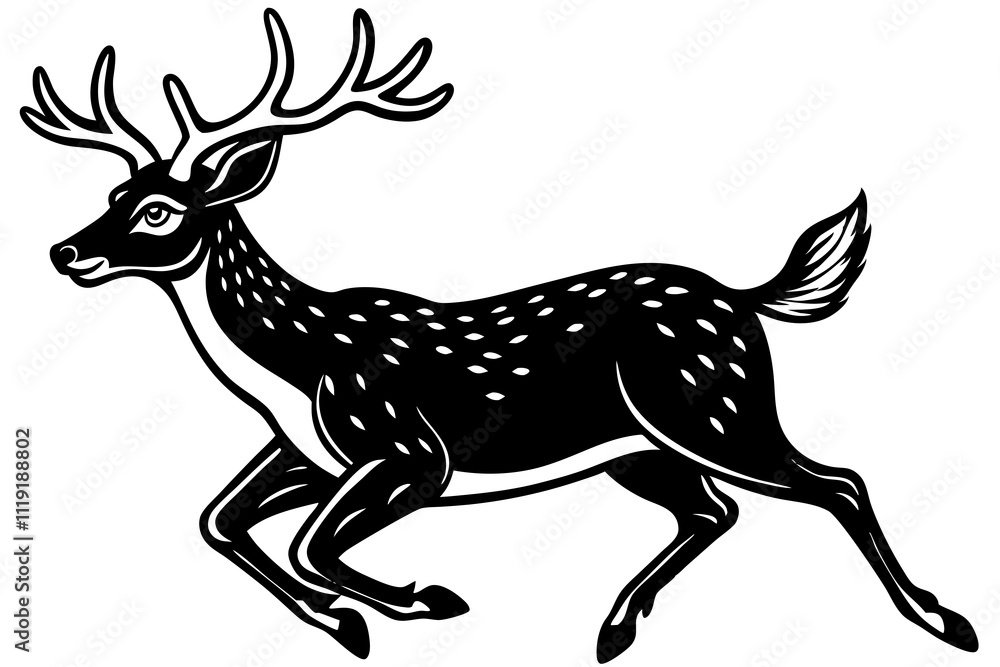Fototapeta premium Beautiful deer painted isolated hand drawn vector art illustration