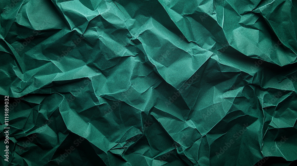 Crumpled paper background in dark green tones showcasing texture and depth Crumpled paper background in dark green tones showcasing texture and depth