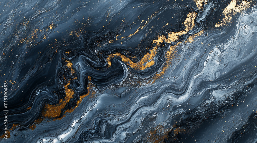 Abstract design with gold accents on dark swirling background creating a modern art piece Abstract design with gold accents on dark swirling background creating a modern art piece