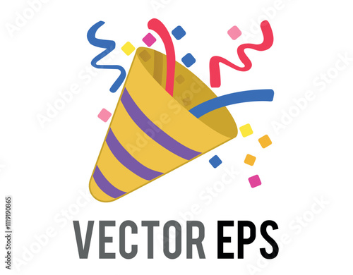 Party popper flat icon with colorful confetti, streamers for celebrations and occasions