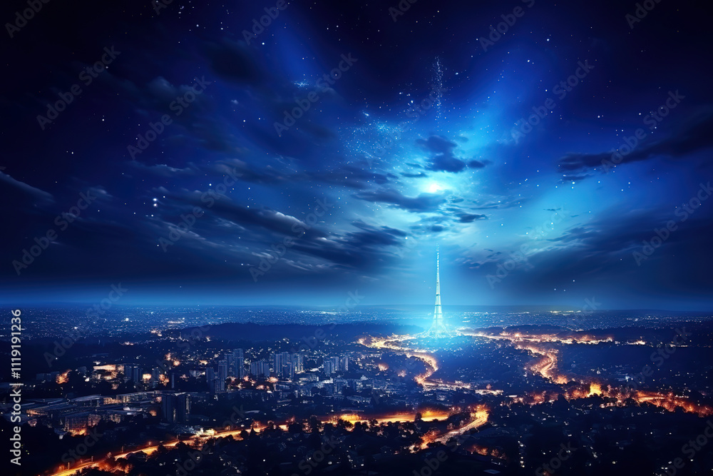 Illuminated City Skyline at Night Illuminated City Skyline at Night